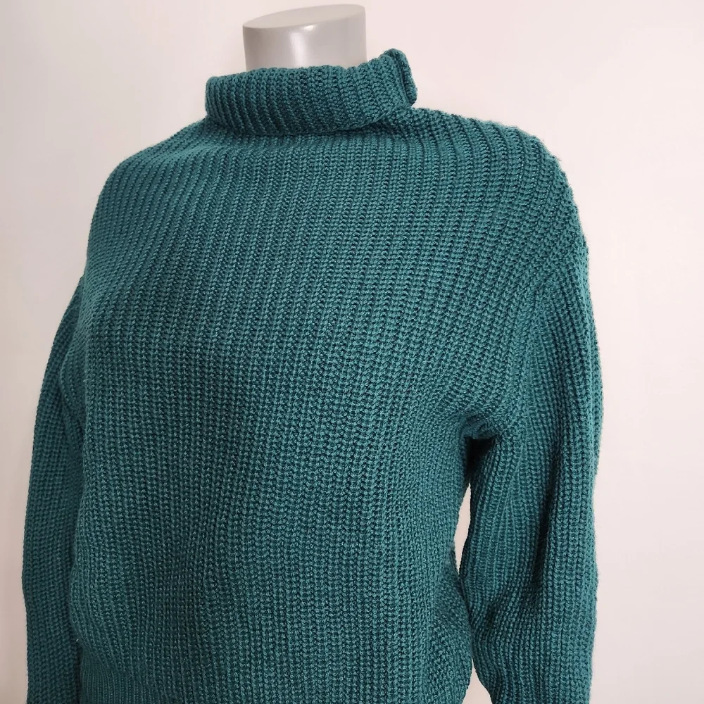 Aritzia Wilfred Montpellier Emerald Green Merino Wool Turtleneck Sweater Sz XXS - Picture 4 of 12